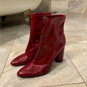 Patent Vegan Leather Red Zip Up Boots